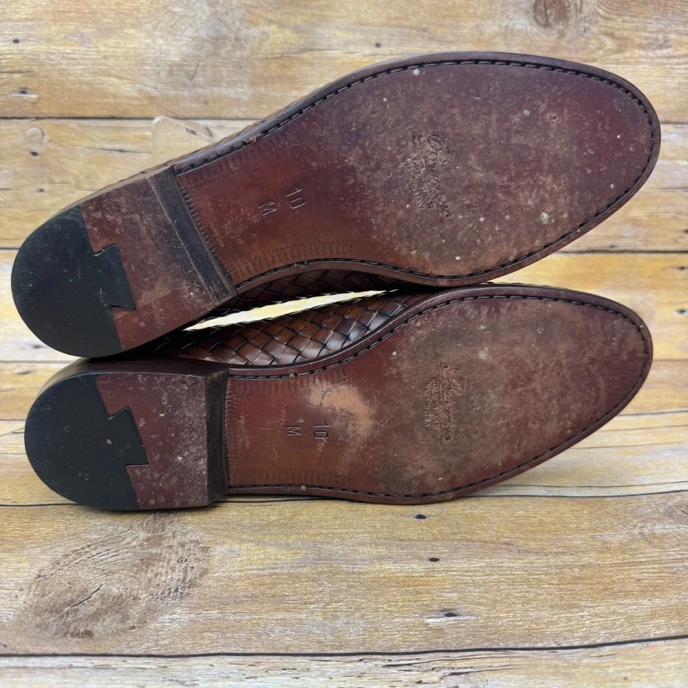 Vintage Bragano Cole Haan Men 10 Woven Leather Kiltie Tassel Loafer Brown Italy